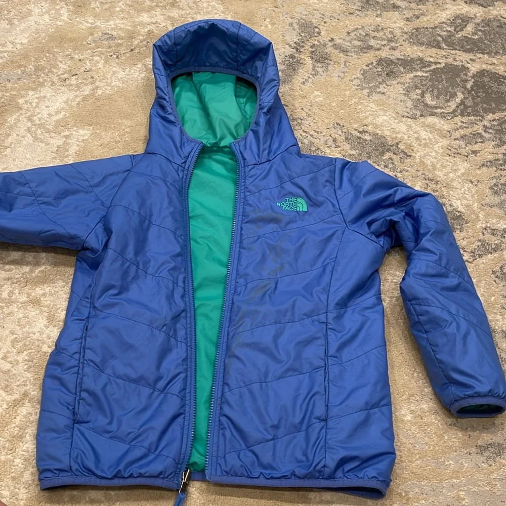 The North Face Girls Youth Jacket M 10/12 Reversible Quilted Hooded Full Zip